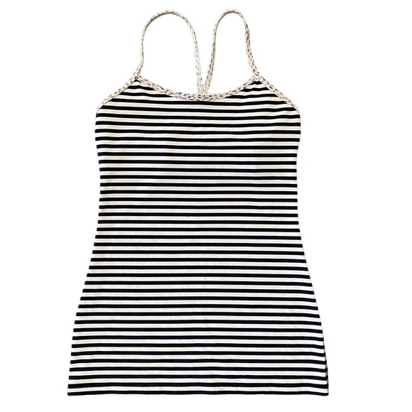 Lululemon Light Pink & Black Striped Racerback Tank Top w/ Built in Bra 4 - Picture 7 of 15